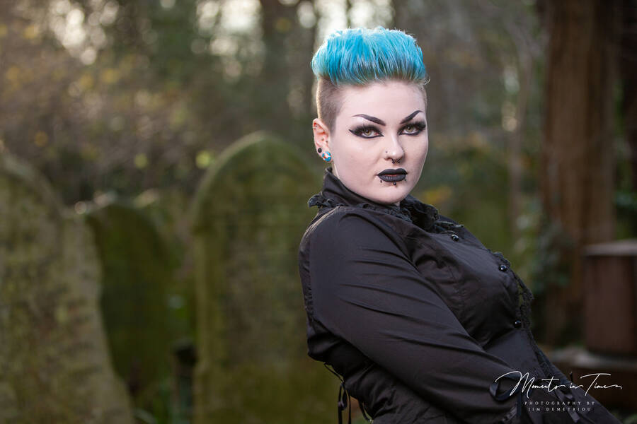 photographer Jimbosyourman cosplay modelling photo taken at Tower hamlets cemetery with @Satans_Church
