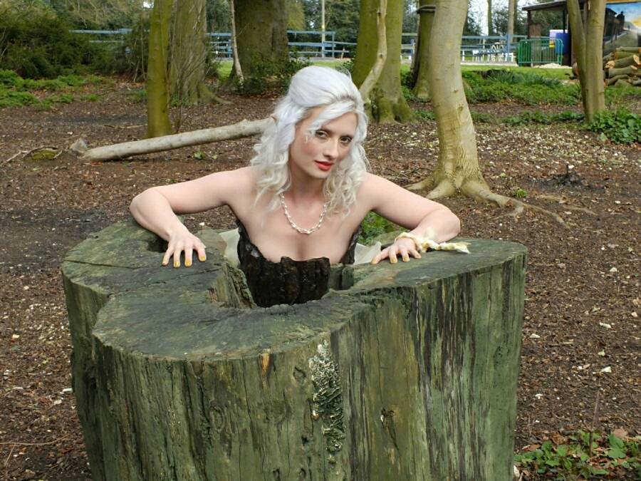 photographer Alan Tog theme modelling photo taken at Lincs Farm with @Roseviolet. woodland fairy emerging from her den.