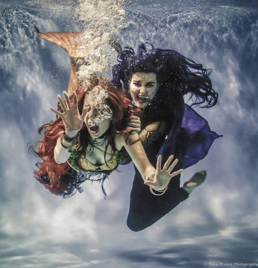 photographer Tony Brown underwater modelling photo taken at Bourne with  Lily la Mer  & Demelza
