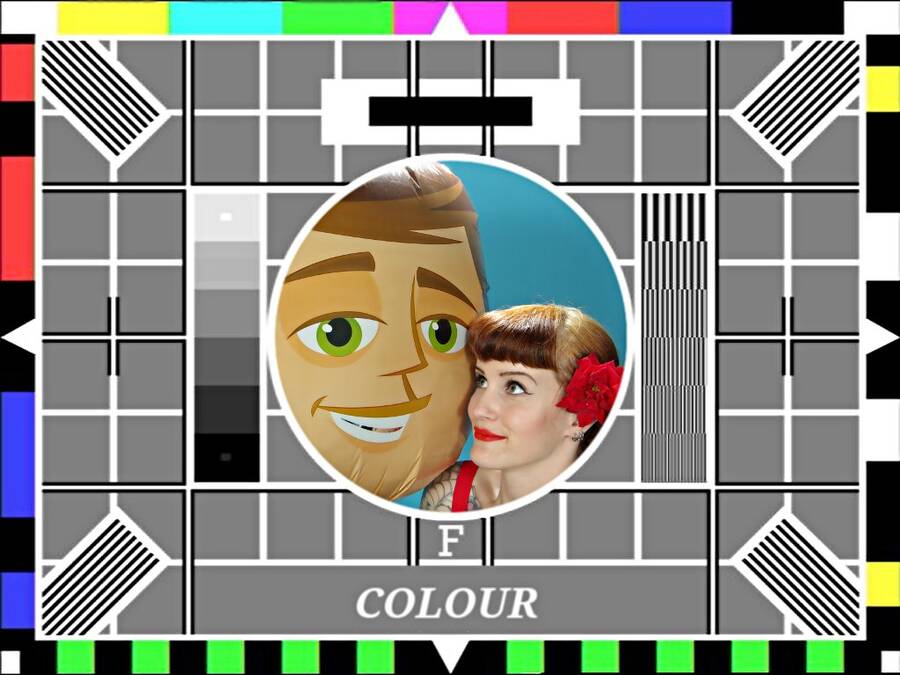 photographer waist it photomanipulation modelling photo. thought it would be fun to replace carole hersee the kid in the centre of the original testcard f with a snap of the lovely miss v getting friendly with mr right                             it was used a