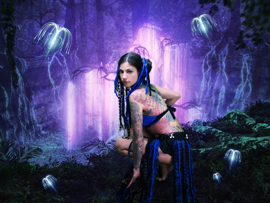 retoucher Purple Princess Edits cosplay modelling photo with Melanie Ivy taken by James