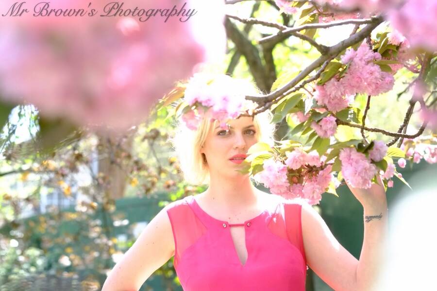 photographer mrb04  spring collection modelling photo taken at On location at Holland Park Gardens, London with Darya Bar. pink spring blossoms.