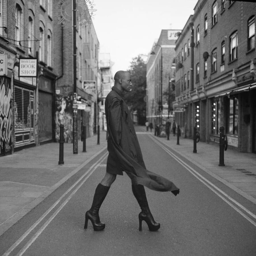 photographer RogerRossell fashion modelling photo taken at London, 2020 with Lius Benlon wearing Ilaria Lepore. Shoes by Natacha Marro